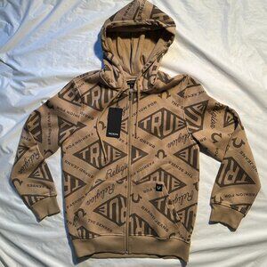 True Religion Hoodie AOP Full Zip Brown / Tan Size Small